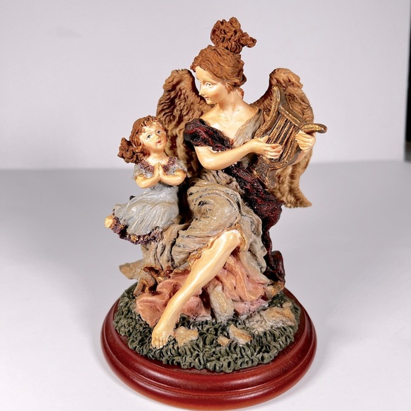 Angel with Child Figurine Playing Harp Collectible - Picture 3 of 10